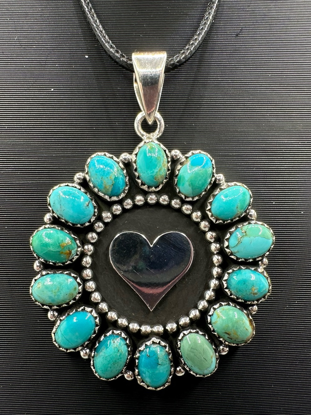 🩶 Turquoise Cluster Heart Sterling Silver 925 Necklace Pendant Handmade OOAK